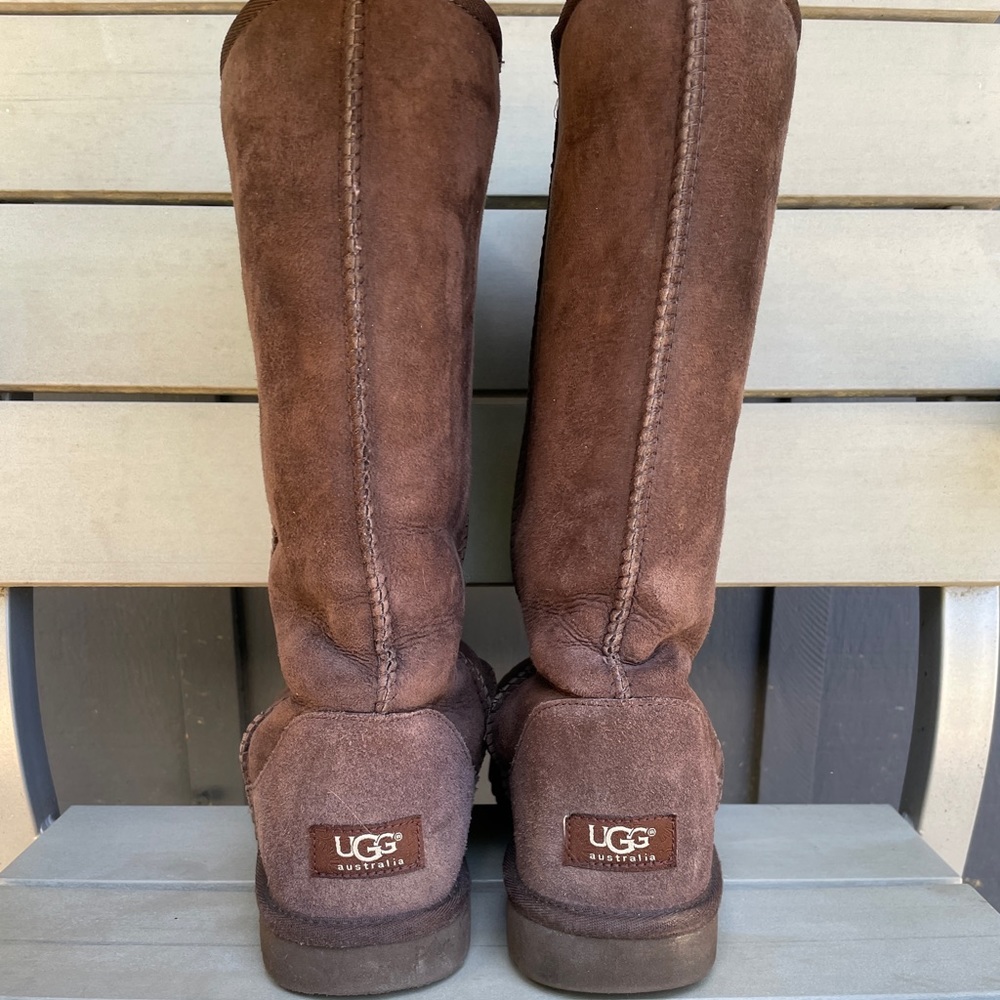 UGG mid calf boots, dark brown, size 9